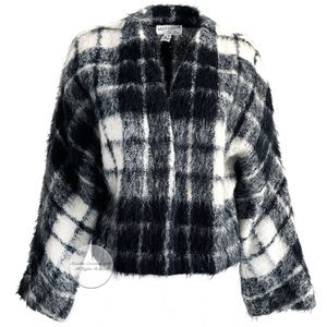 Bill Blass Mohair Jacket Open Black White Tartan Plaid Mohair Vintage 70s Sz 8
